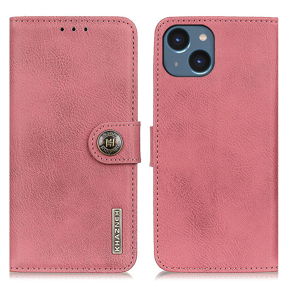 KHAZNEH Pro iPhone 15 Plus Hovězí kůže Textura Nárazuvzdorný kryt stojanu Kožená peněženka Pouzdro na telefon KHAZNEH Pro iPhone 15 Plus Hovězí kůže Textura Nárazuvzdorný kryt stojanu Kožená peněženka Pouzdro na telefon